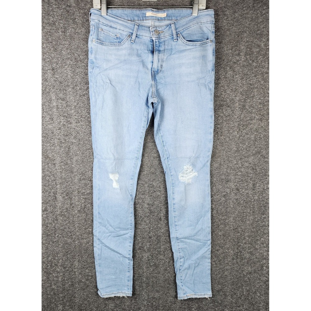Levis 711 Skinny Jeans Womens 28 Light Wash Distressed Raw Hem Denim